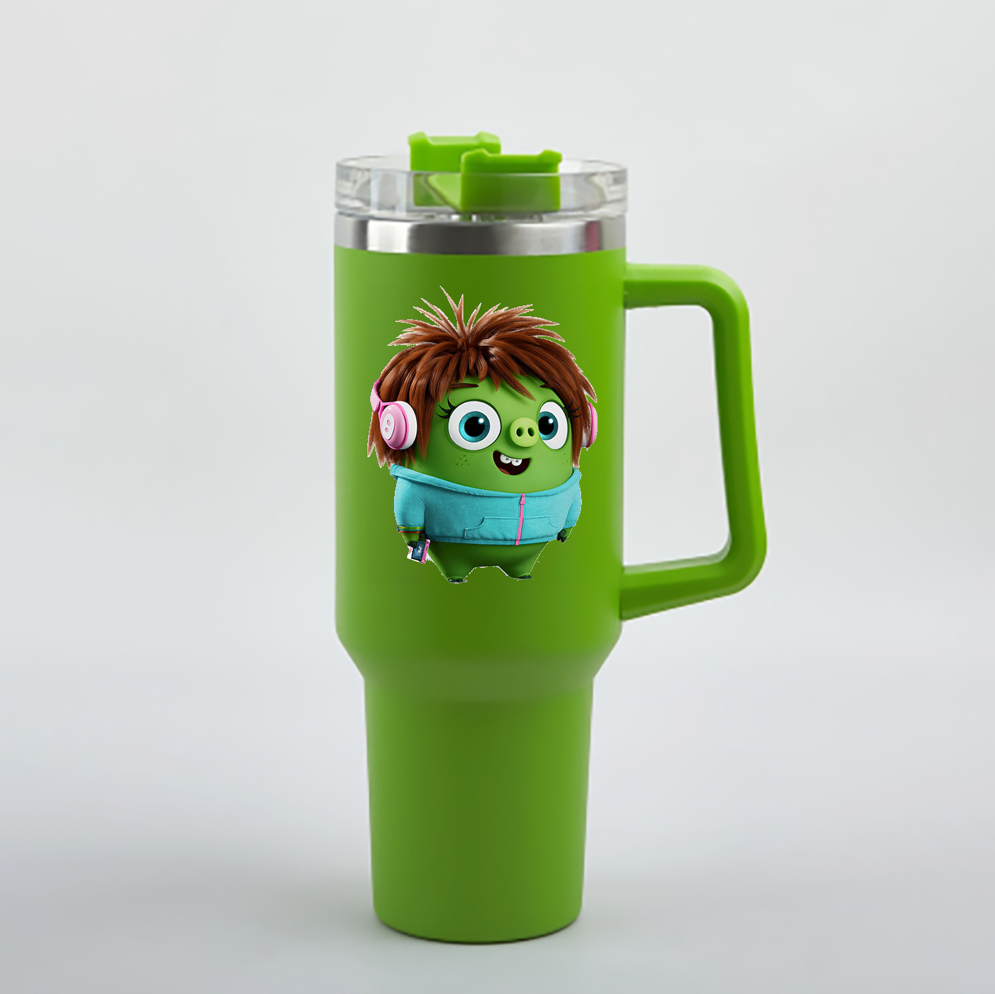 （画像用） Angry Birds アングリーバード 1200mL車用タンブラー - クリスタルステッカー（プラスチックストロー付き）